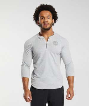 Long Sleeve Top Gymshark Legacy Henley Gris Claro | QHDAP8965