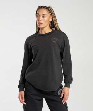 Long Sleeve Top Gymshark Legacy Washed Long Sleeve Top Azules | VZYKD9836