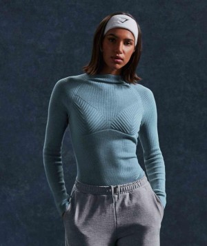 Long Sleeve Top Gymshark Pause Knitwear Long Sleeve Top Azules | HEOLA9542