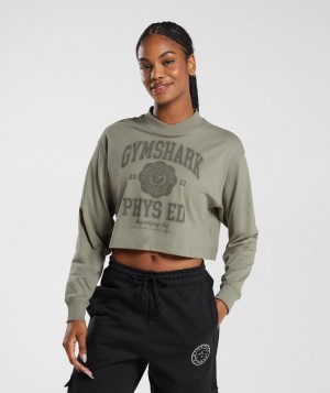 Long Sleeve Top Gymshark Phys Ed Estampadas Long Sleeve T-Shirt Gris | UVCWR5016