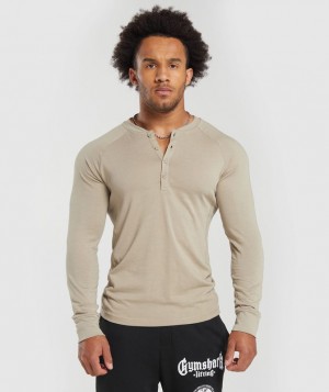 Long Sleeve Top Gymshark Rest Day Essentials Henley Marrones | IKRQE2461