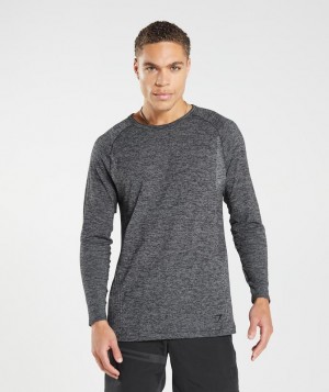 Long Sleeve Top Gymshark Retake Seamless Long Sleeve T-Shirt Black/White Marl | DANKV0274