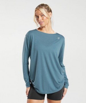 Long Sleeve Top Gymshark Super Soft Cut-Out Long Sleeve Top Denim Teal | RYITQ3257