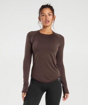 Long Sleeve Top Gymshark Sweat Seamless Long Sleeve Top Marrones | XTDCU4679