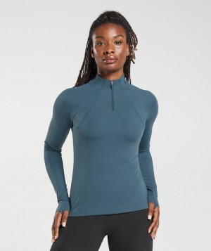 Pullovers Gymshark Correr 1/4 Zip Smokey Teal | XNDFU3145