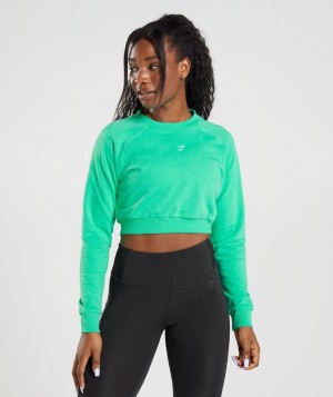 Pullovers Gymshark Entrenamiento Cropped Sueter Verde | IDAKR5610