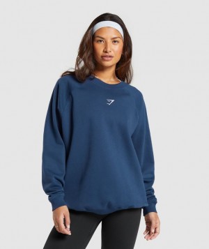 Pullovers Gymshark Entrenamiento Oversized Fleece Sweatshirt Azules | MZVUC4328