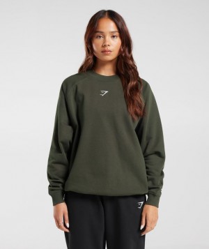 Pullovers Gymshark Entrenamiento Oversized Fleece Sweatshirt Verde Oliva Oscuro Verde | GMELJ7365