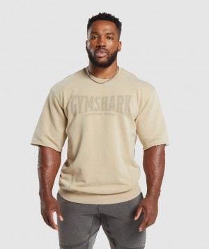 Pullovers Gymshark Heritage Washed Corta Sleeve Crew Beige | YBJZK6057