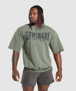 Pullovers Gymshark Heritage Washed Corta Sleeve Crew Verde | DAIQY3749