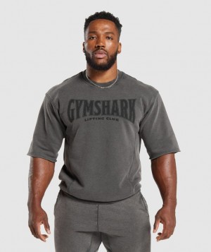 Pullovers Gymshark Heritage Washed Corta Sleeve Crew Gris | JOGRQ6074