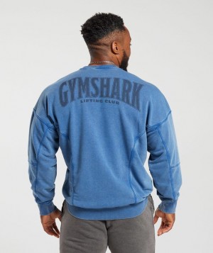 Pullovers Gymshark Heritage Washed Crew Azules | LIURG0249