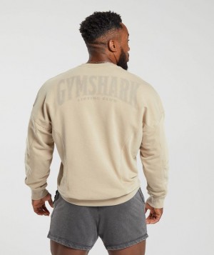 Pullovers Gymshark Heritage Washed Crew Beige | AGFTV5463