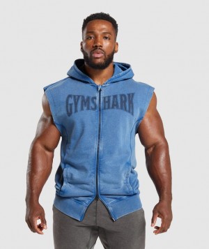 Pullovers Gymshark Heritage Washed Sin Manga Zip Hoodie Azules | XOCBA8307