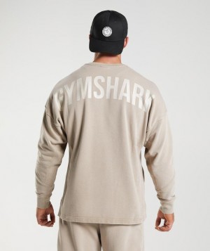 Pullovers Gymshark Power Washed Crew Marrones | UQDFK8941