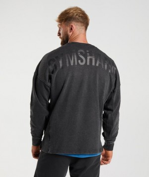 Pullovers Gymshark Power Washed Crew Negras | NOBDL5037