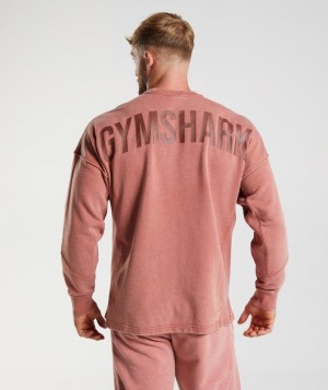 Pullovers Gymshark Power Washed Crew Rosas Marrones | HOKWB0614