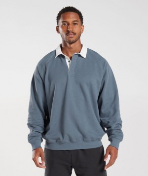 Pullovers Gymshark Rest Day Essentials Sweat Polo Azules | HKRCU1759