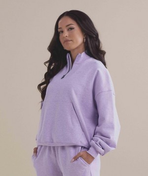 Pullovers Gymshark Rest Day Sweats 1/2 Zip Pullover Aura Lilac Marl | KAQFE1603