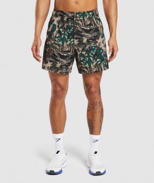 Short Gymshark Deporte 7" Shorts Cement Brown/Black Print | HIWKF1894