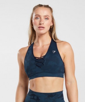 Sports Bras Gymshark Adapt Camo Seamless Acanalado Sports Bra Azules | HMTDW9735