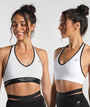 Sports Bras Gymshark Reversible Halterneck Sports Bra Black/White | ZGYTS6715