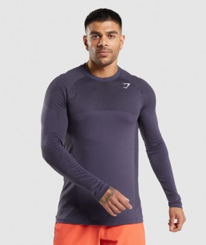 T-Shirts Gymshark Apex Seamless Long Sleeve T-Shirt Rich Purple/Black | VFGEH6149