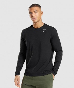 T-Shirts Gymshark Crest Long Sleeve T-Shirt Negras | LTGMD0789