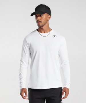 T-Shirts Gymshark Crest Long Sleeve T-Shirt Blancas | YTLPD9053