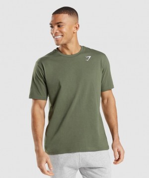 T-Shirts Gymshark Crest T-Shirt Verde Oliva | VBKRW4193