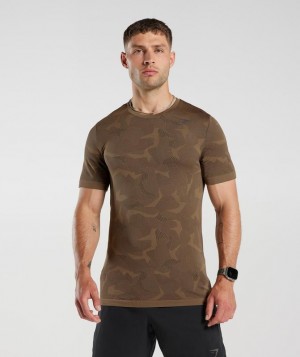 T-Shirts Gymshark Deporte Seamless T-Shirt Fossil Brown/Black | QEYNI2640