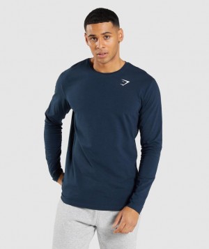 T-Shirts Gymshark Essential Long Sleeve T-Shirt Azul Marino | QKFJS0716