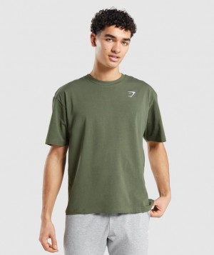 T-Shirts Gymshark Essential Oversized T-Shirt Verde Oliva | RCKVB4736