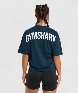 T-Shirts Gymshark GS Power Oversized T-Shirt Azul Marino | XAVNS4015