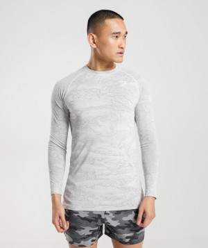 T-Shirts Gymshark Geo Seamless Long Sleeve T-Shirt Gris | MIXQA2489