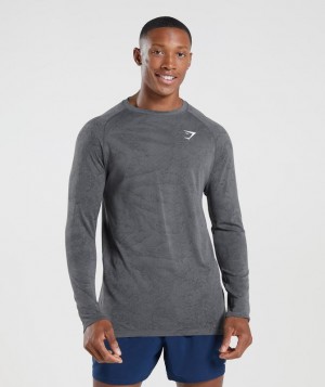 T-Shirts Gymshark Geo Seamless Long Sleeve T-Shirt Charcoal Grey/Black | RNDYX8052