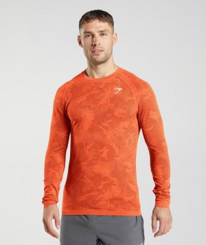 T-Shirts Gymshark Geo Seamless Long Sleeve T-Shirt Rojas | CPNRB5763