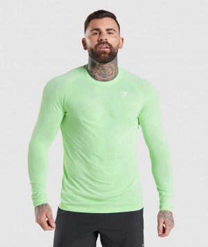 T-Shirts Gymshark Geo Seamless Long Sleeve T-Shirt Bali Green/White | KIJLF4875