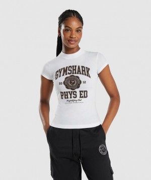 T-Shirts Gymshark Phys Ed Estampadas Body Fit T-Shirt Blancas | PQOFJ4513