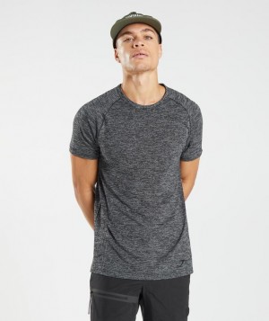 T-Shirts Gymshark Retake Seamless T-Shirt Black/White Marl | QSHIK1872