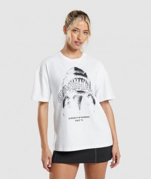 T-Shirts Gymshark Shark Attack Oversized T-Shirt Blancas | KWRJI2791