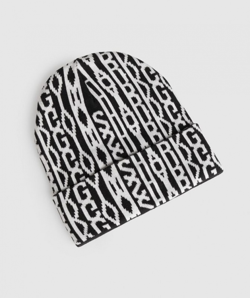 Beanies Gymshark Reverse Jacquard Beanie Black/White | YNJHC9473