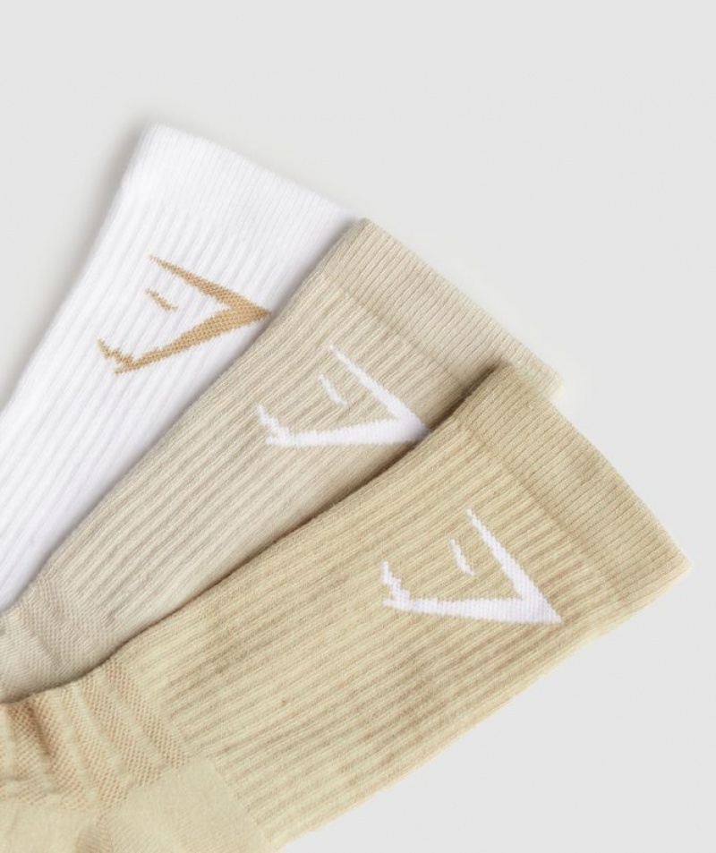 Calcetines Gymshark Crew Socks 3pk Beige | ZIPWX6394