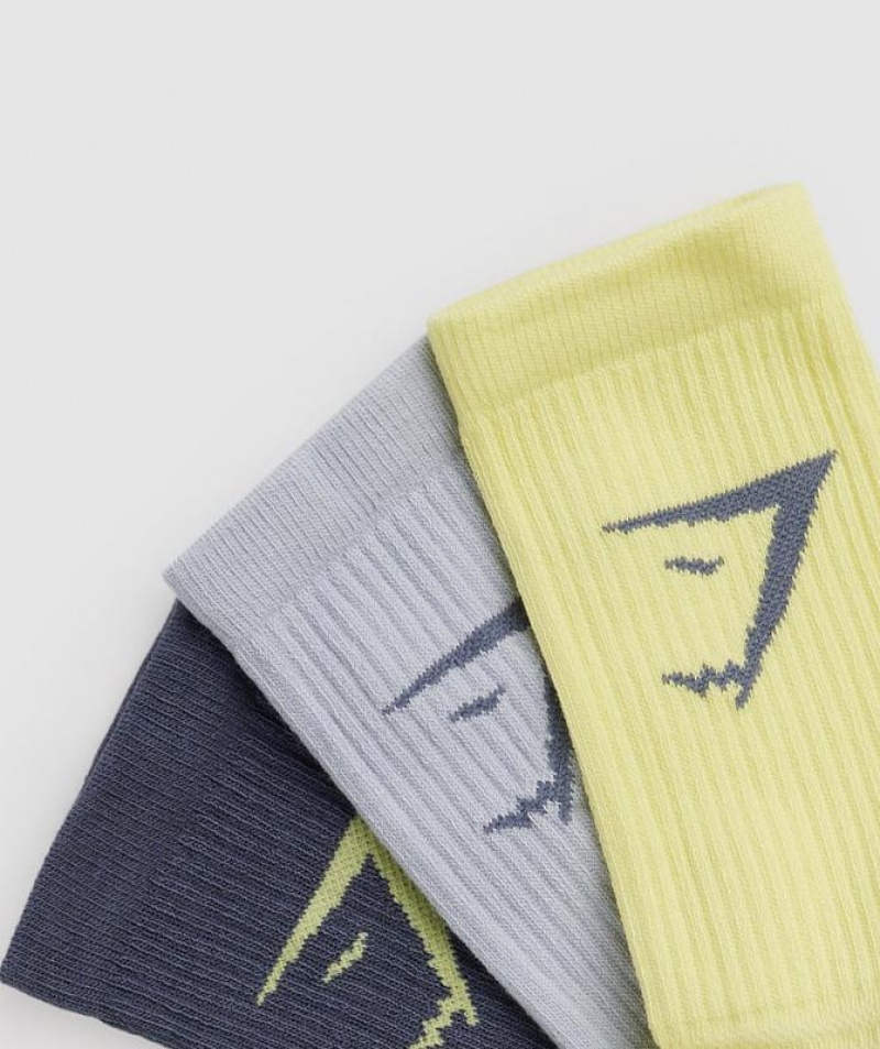 Calcetines Gymshark Crew Socks 3pk Green/Grey/Blue | MJHNO1962