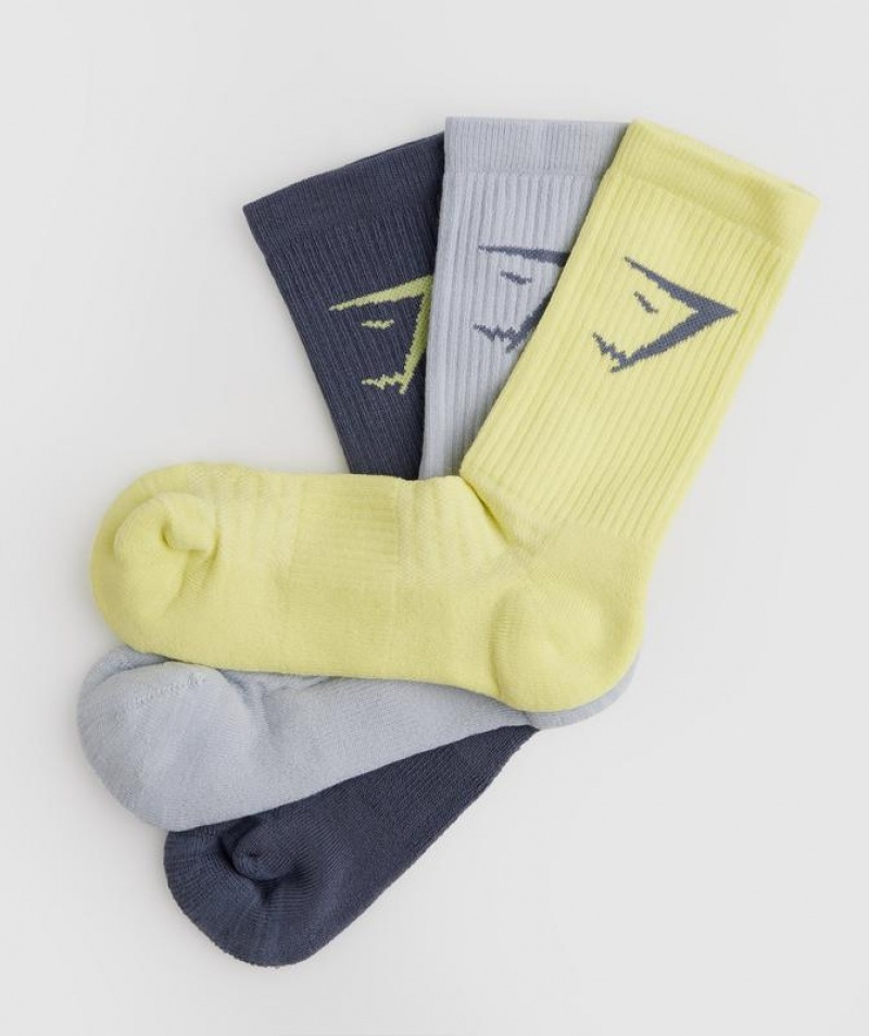 Calcetines Gymshark Crew Socks 3pk Green/Grey/Blue | MJHNO1962