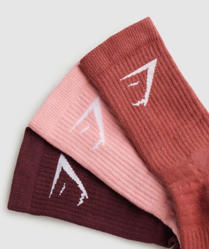 Calcetines Gymshark Crew Socks 3pk Rojas | IGZCE5230