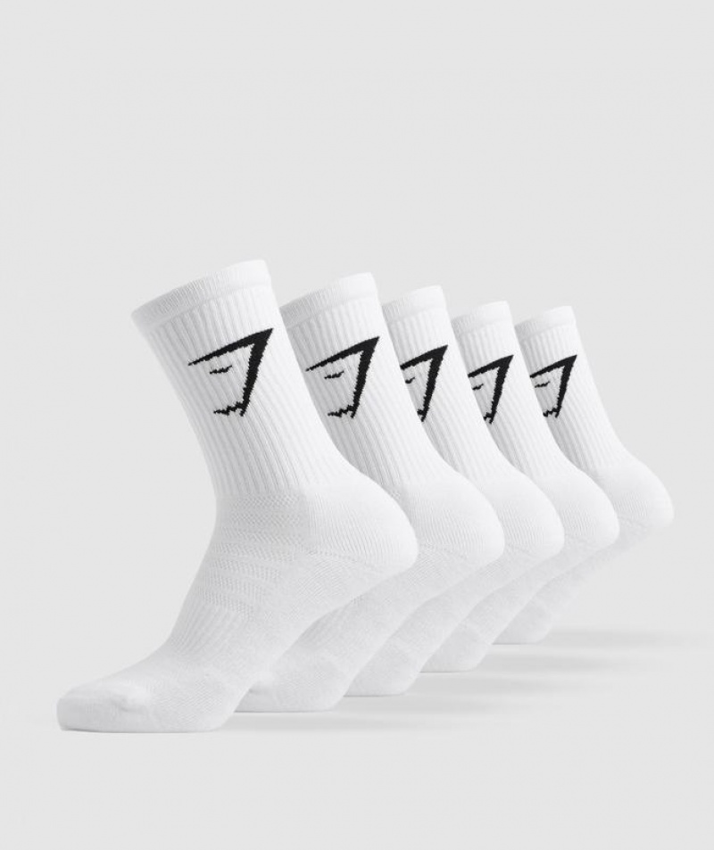 Calcetines Gymshark Crew Socks 5pk Blancas | TVSGM0568