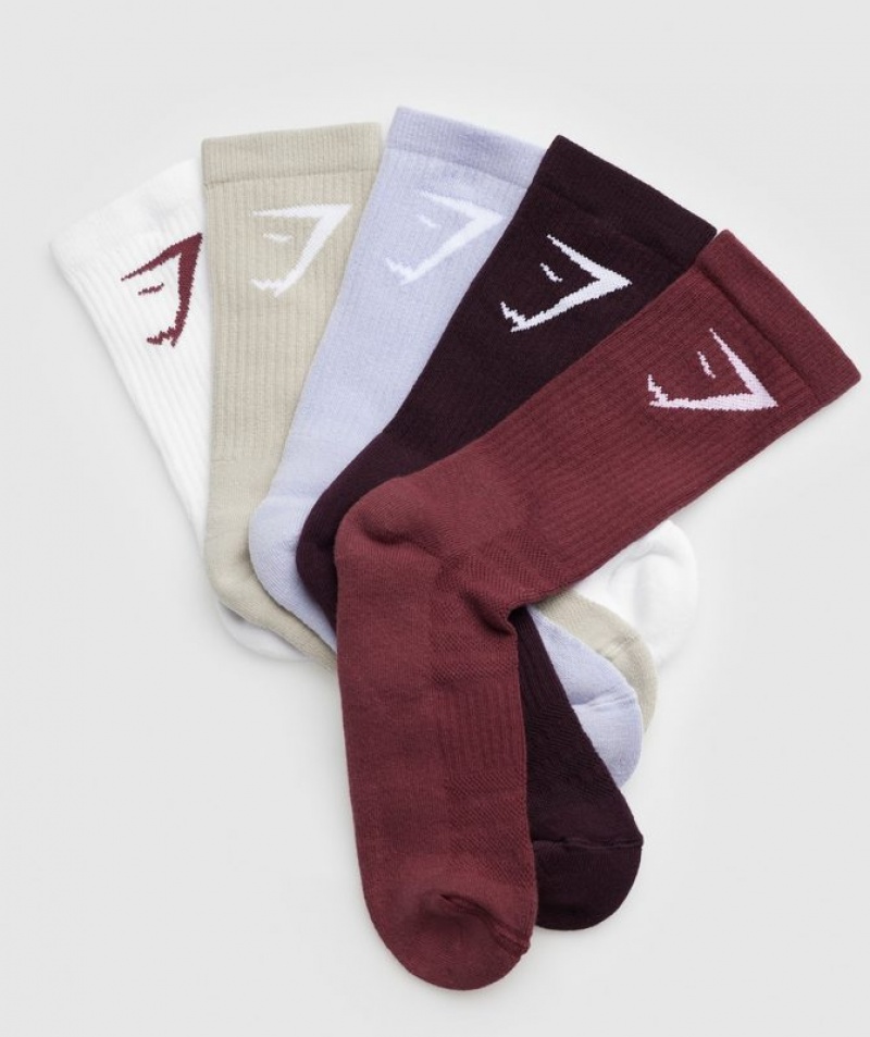 Calcetines Gymshark Crew Socks 5pk Brown/Lilac/Burgundy/Plum/White | OEGBR0745