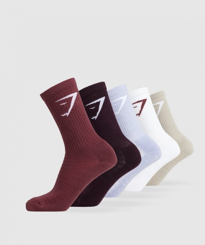 Calcetines Gymshark Crew Socks 5pk Brown/Lilac/Burgundy/Plum/White | OEGBR0745