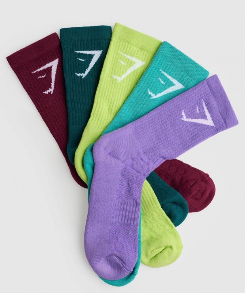 Calcetines Gymshark Crew Socks 5pk Moradas | RXJHP4893